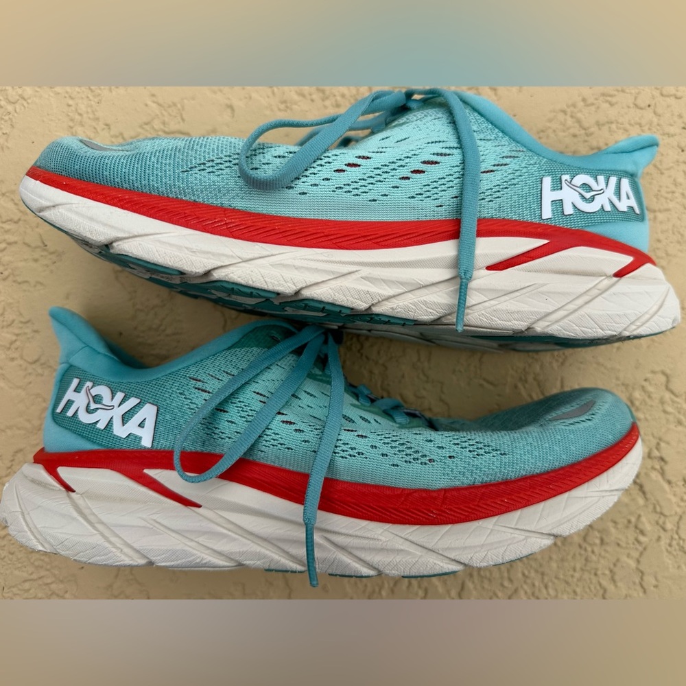 Hoka One One Clifton 8 Wide Aquarella Blue Running Shoe Women Size 9D VGC Clean - Picture 9 of 16